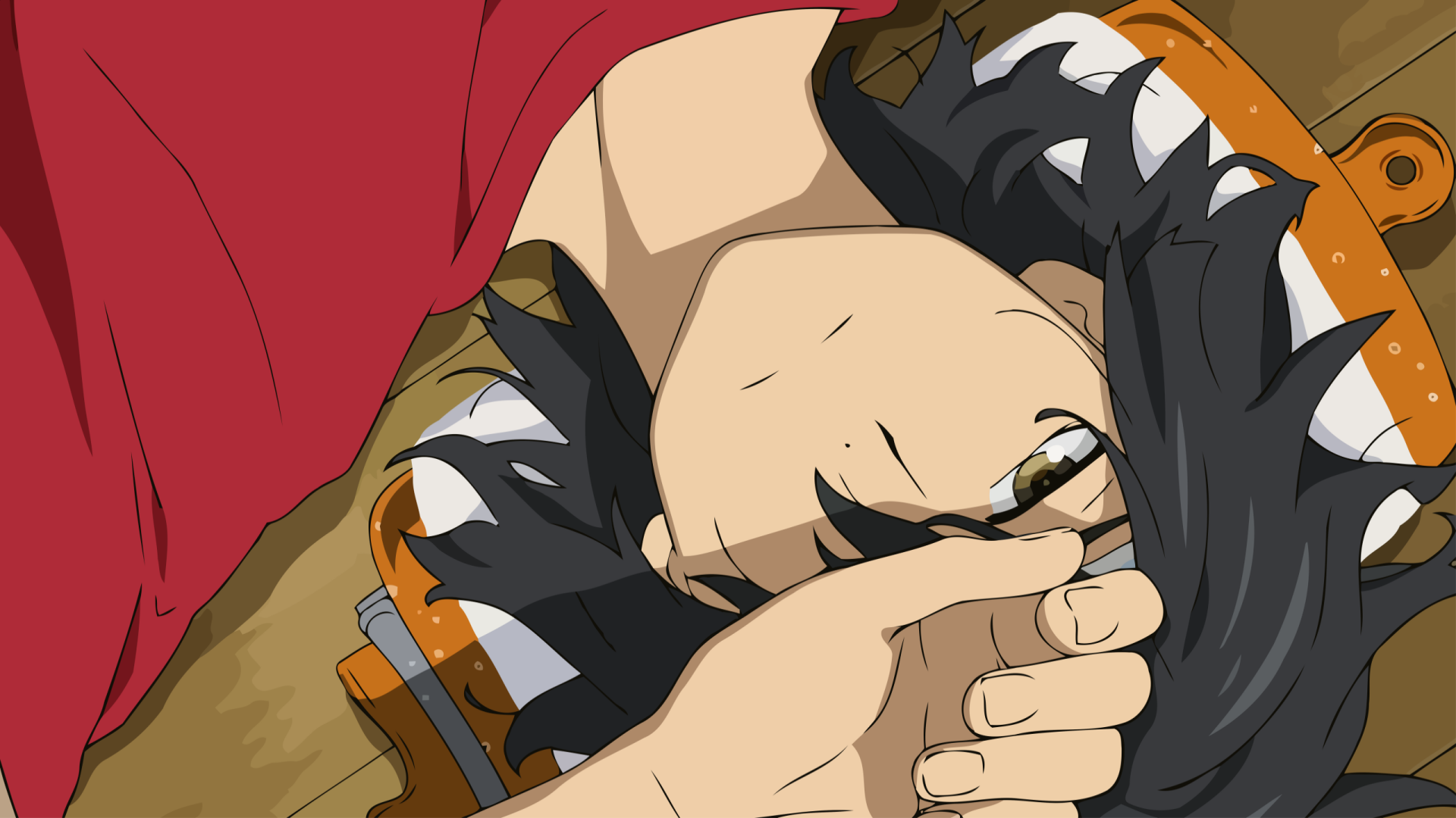 A serene HD wallpaper featuring Jinta Yadomi from the anime Anohana, lying on a bed with a thoughtful expression, surrounded by a cozy atmosphere.