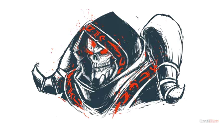 HD desktop wallpaper featuring Lich from the video game DotA 2, depicted with a skeletal face and glowing red runes on his dark hood and armor.