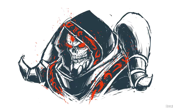HD desktop wallpaper featuring Lich from the video game DotA 2, depicted with a skeletal face and glowing red runes on his dark hood and armor.