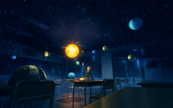 Anime Classroom Night Starry Sky School HD Wallpaper | Background Image