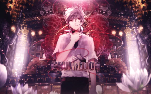 HD wallpaper featuring Kaworu Nagisa from Evangelion: 3.0 You Can (Not) Redo, showcasing a striking blend of vibrant colors and atmospheric elements.