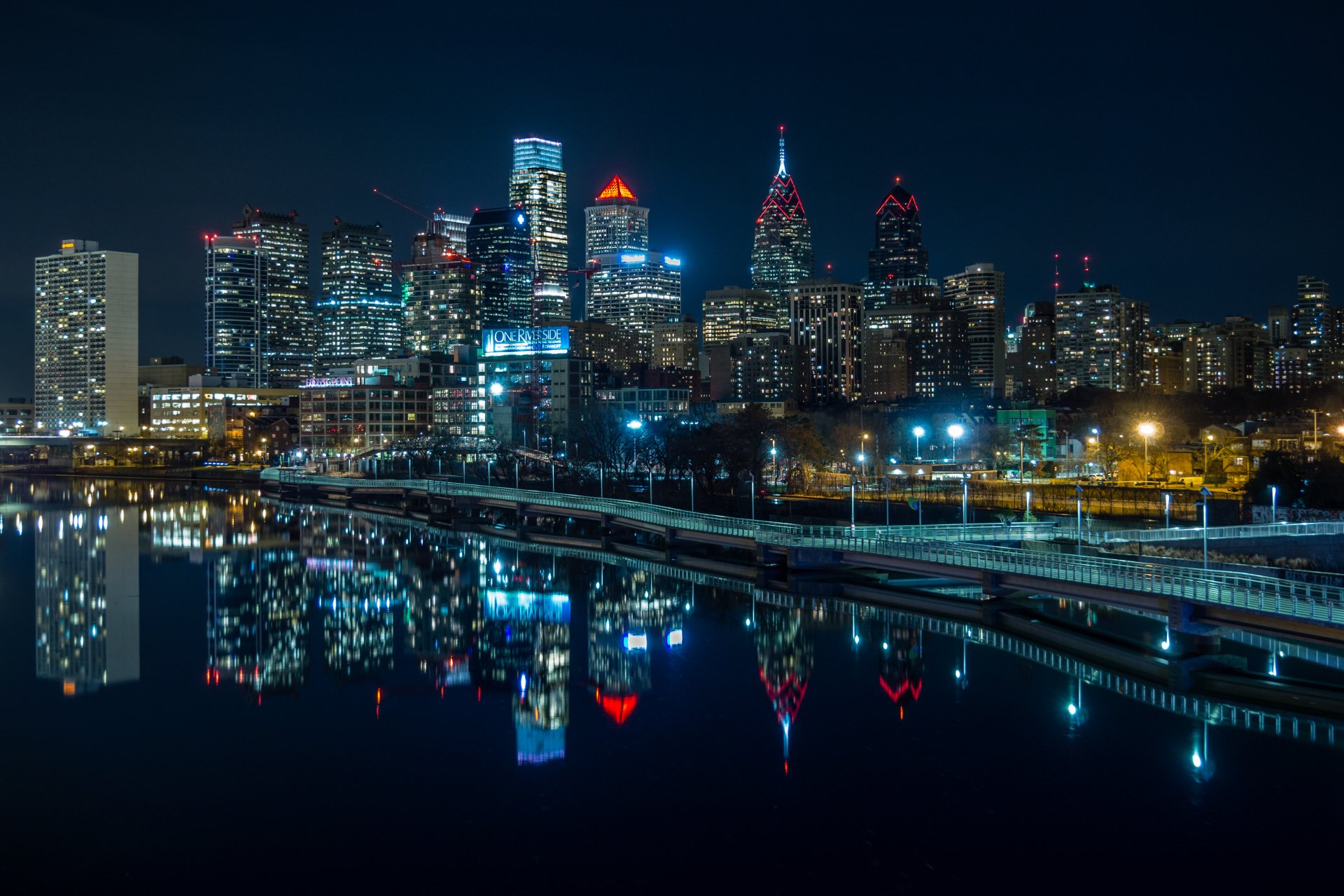 Download Skyscraper Building Night Light Reflection City Man Made