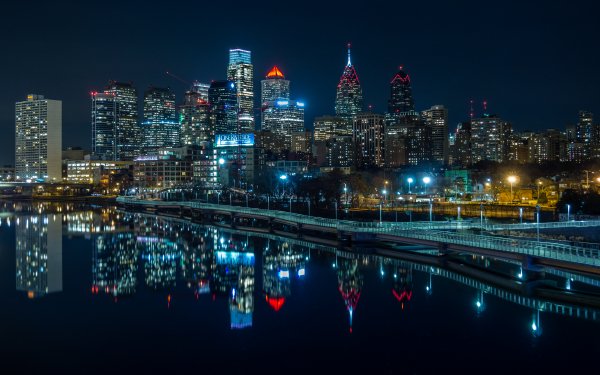 Man Made Philadelphia Cities United States City Reflection Light Night Building Skyscraper HD Wallpaper | Background Image