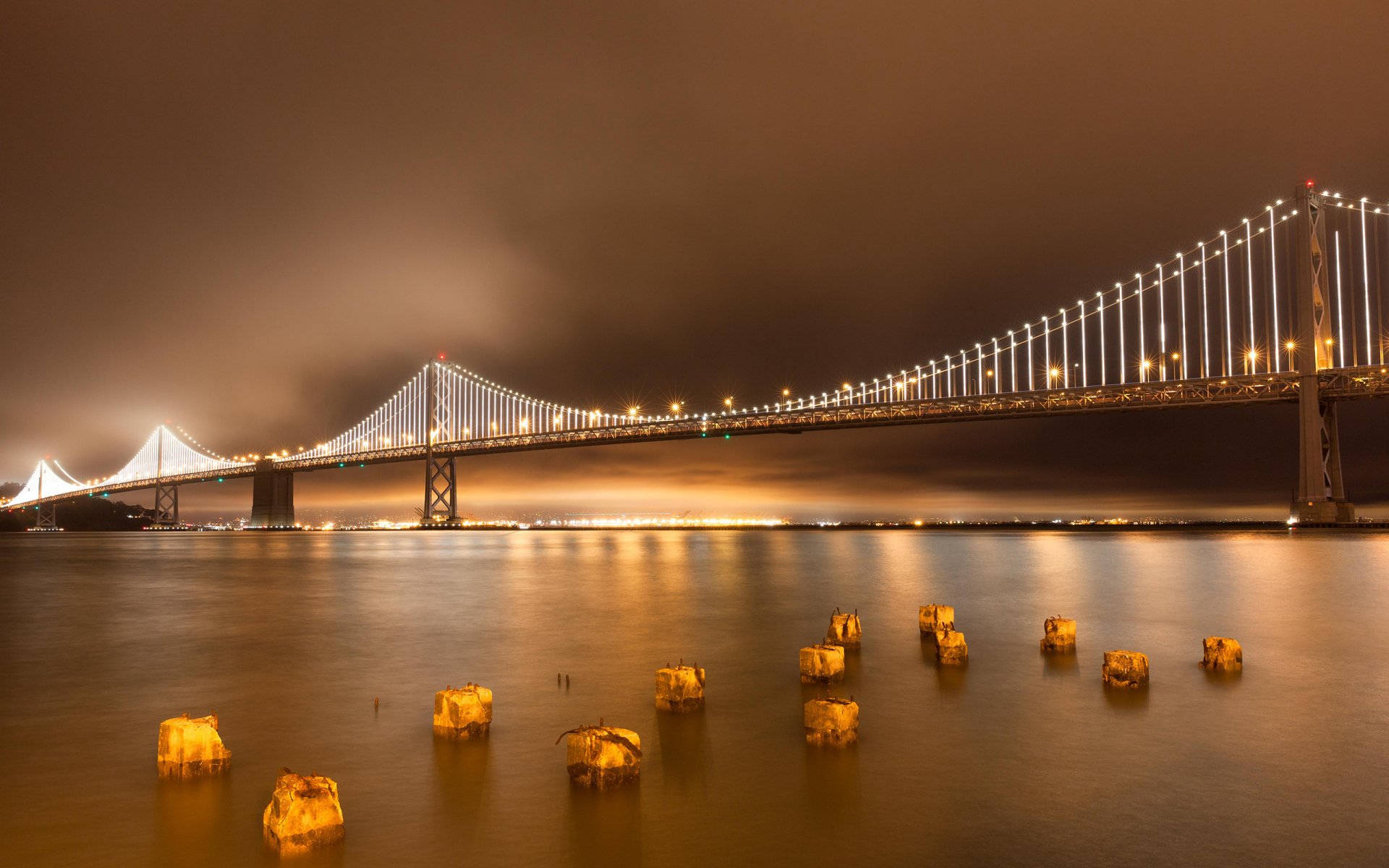 Download San Francisco Sea Ocean Light Night Bridge Man Made Bay Bridge ...