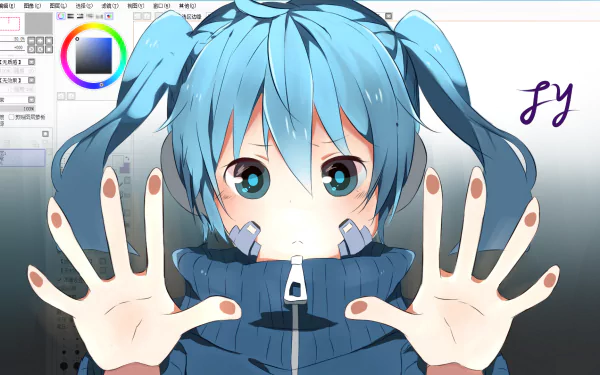 A vibrant HD desktop wallpaper featuring Takane 'Ene' Enomoto from the Kagerou Project, showcasing her striking blue hair and expressive eyes against an artistic background.