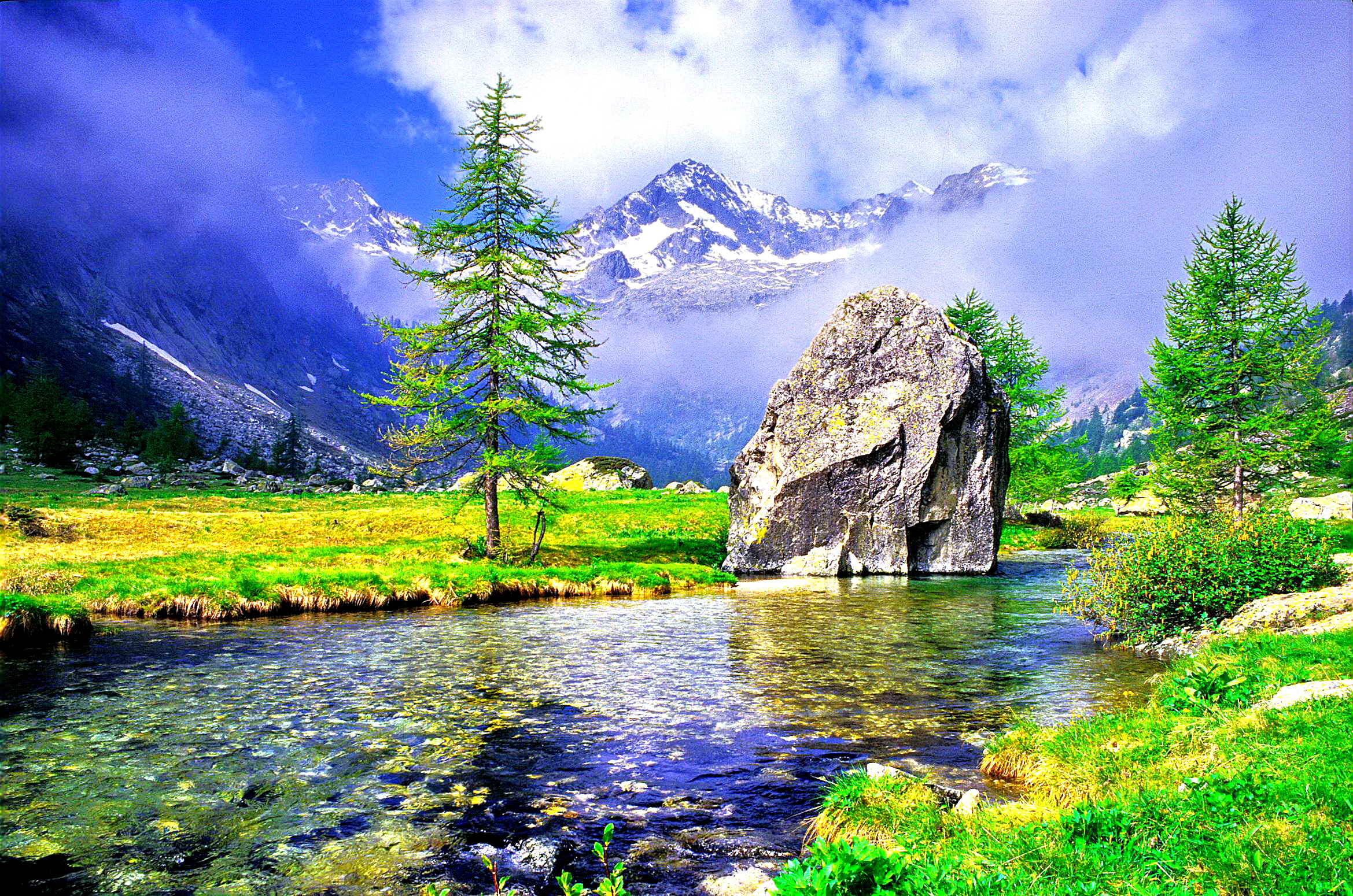 Download Cloud Mountain Tree Nature Landscape HD Wallpaper