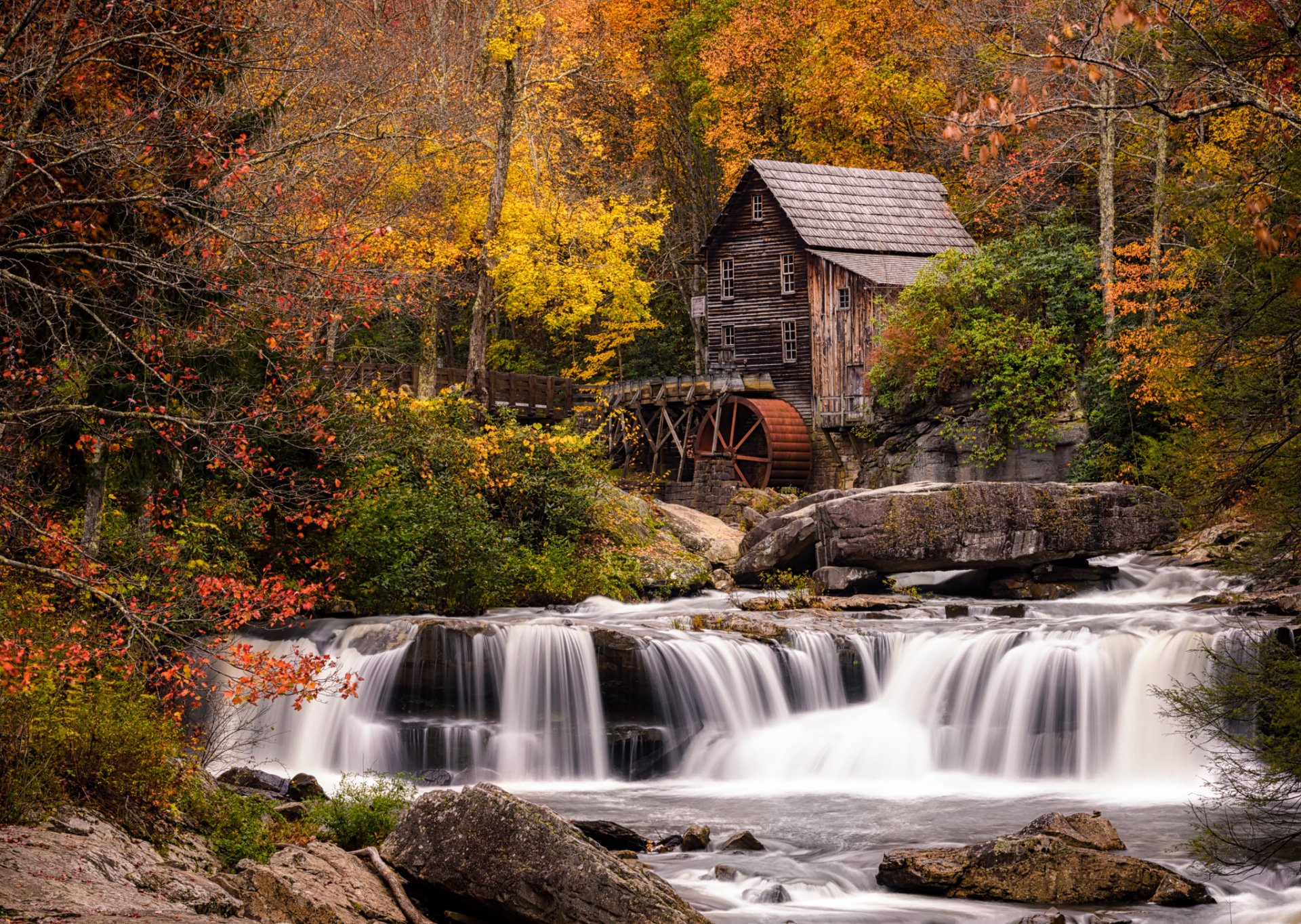 Download Forest Waterfall River Mill Man Made Watermill HD Wallpaper