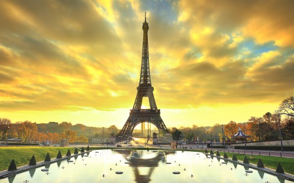 Man Made Eiffel Tower Monuments Monument Reflection Sunrise Paris France Cloud Sky HD Wallpaper | Background Image