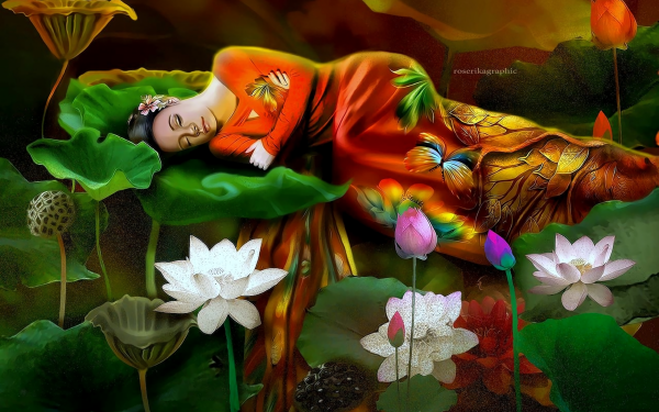 Fantasy Fairy Sleeping Lily Pad Lotus HD Wallpaper | Background Image
