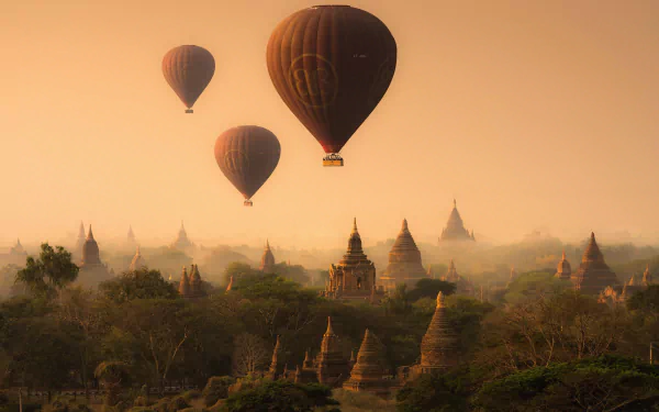 panorama hot air balloon Myanmar man made bagan HD Desktop Wallpaper | Background Image
