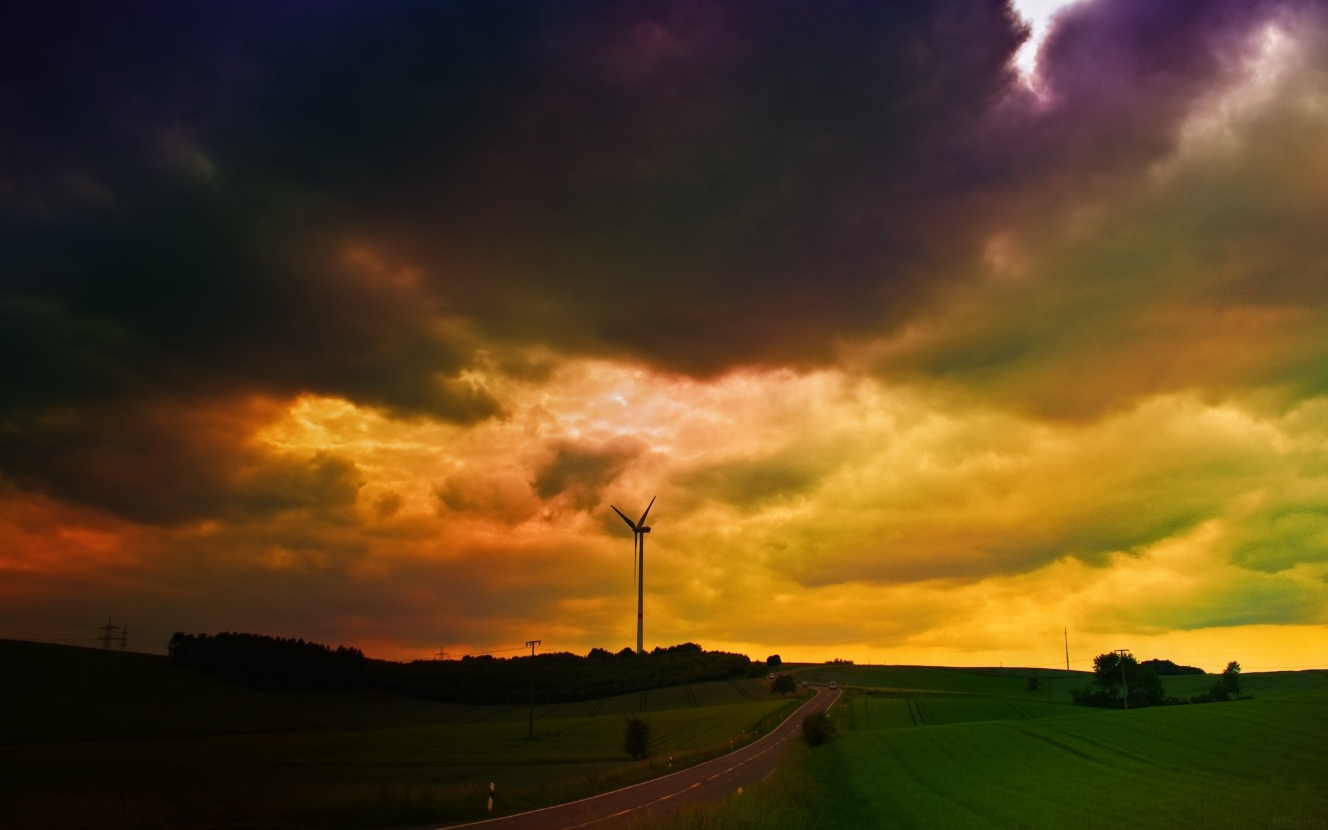 Download Cloud Sky Wind Turbine Country Man Made Road HD Wallpaper