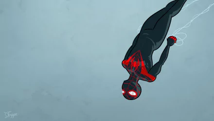 A minimalist depiction of Miles Morales as Spider-Man, showcasing vibrant colors and dynamic poses, designed as an HD desktop wallpaper and background for fans of Ultimate Spider-Man.