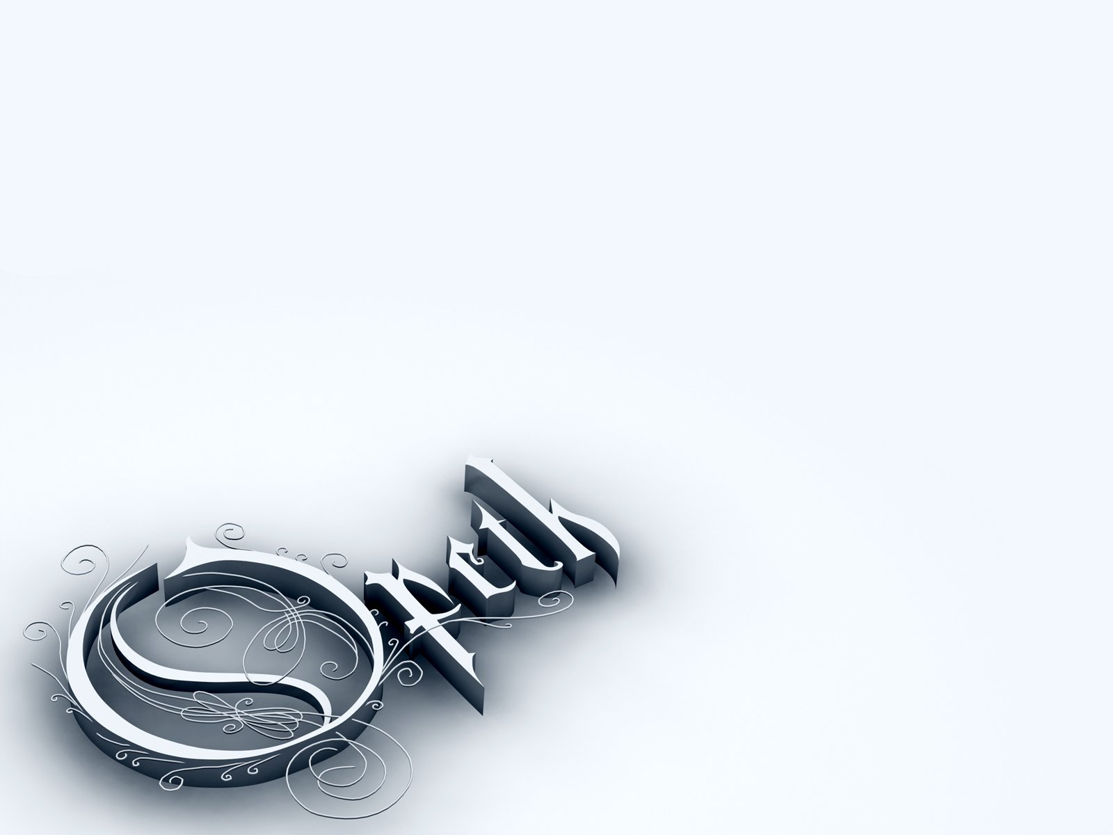 HD PC desktop wallpaper featuring a sleek, stylized 3D Opeth logo with subtle musical and decorative swirls on a clean, light background.