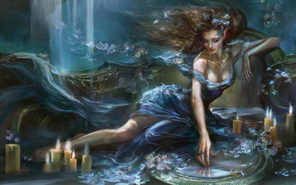Fantasy Women Underwater Brown Hair Dress Candle HD Wallpaper | Background Image