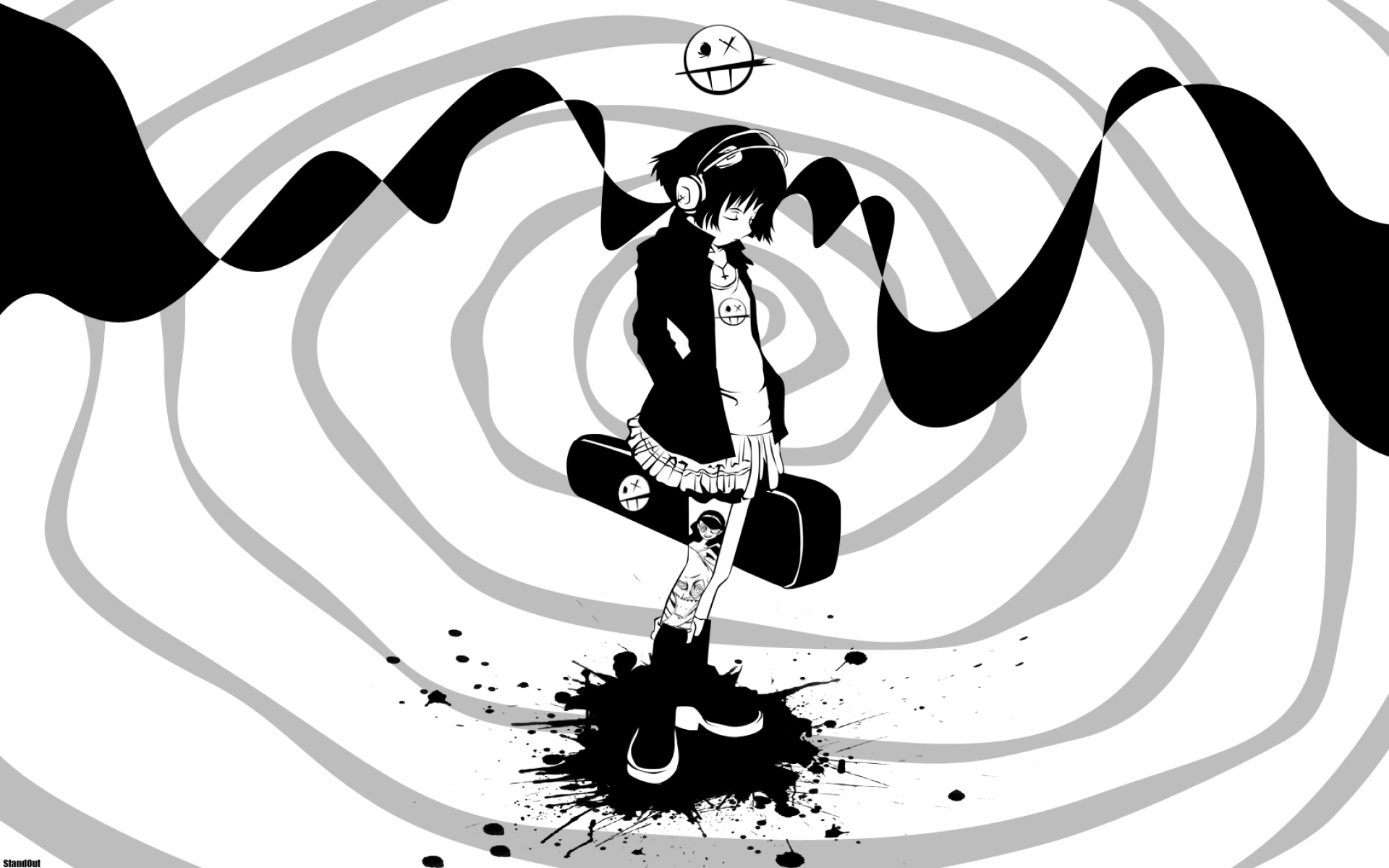 Download Black & White Headphones Anime Original HD Wallpaper