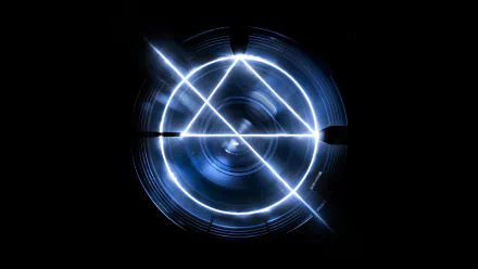 An intriguing 8K Ultra HD background from the video game Prey, featuring a central circular design illuminated by bright lines against a dark backdrop.