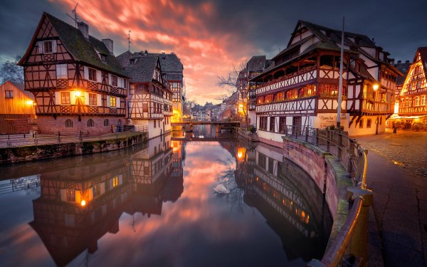 Man Made Strasbourg Cities France City House Architecture Canal Dusk HD Wallpaper | Background Image
