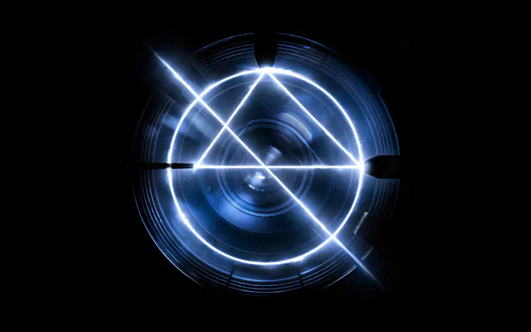 An intriguing 8K Ultra HD background from the video game Prey, featuring a central circular design illuminated by bright lines against a dark backdrop.