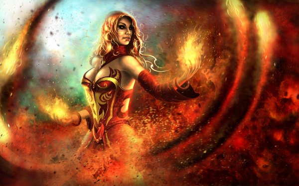 Video Game Dota 2 Dota Woman Warrior Magic Fire Lina Red Hair HD Wallpaper | Background Image