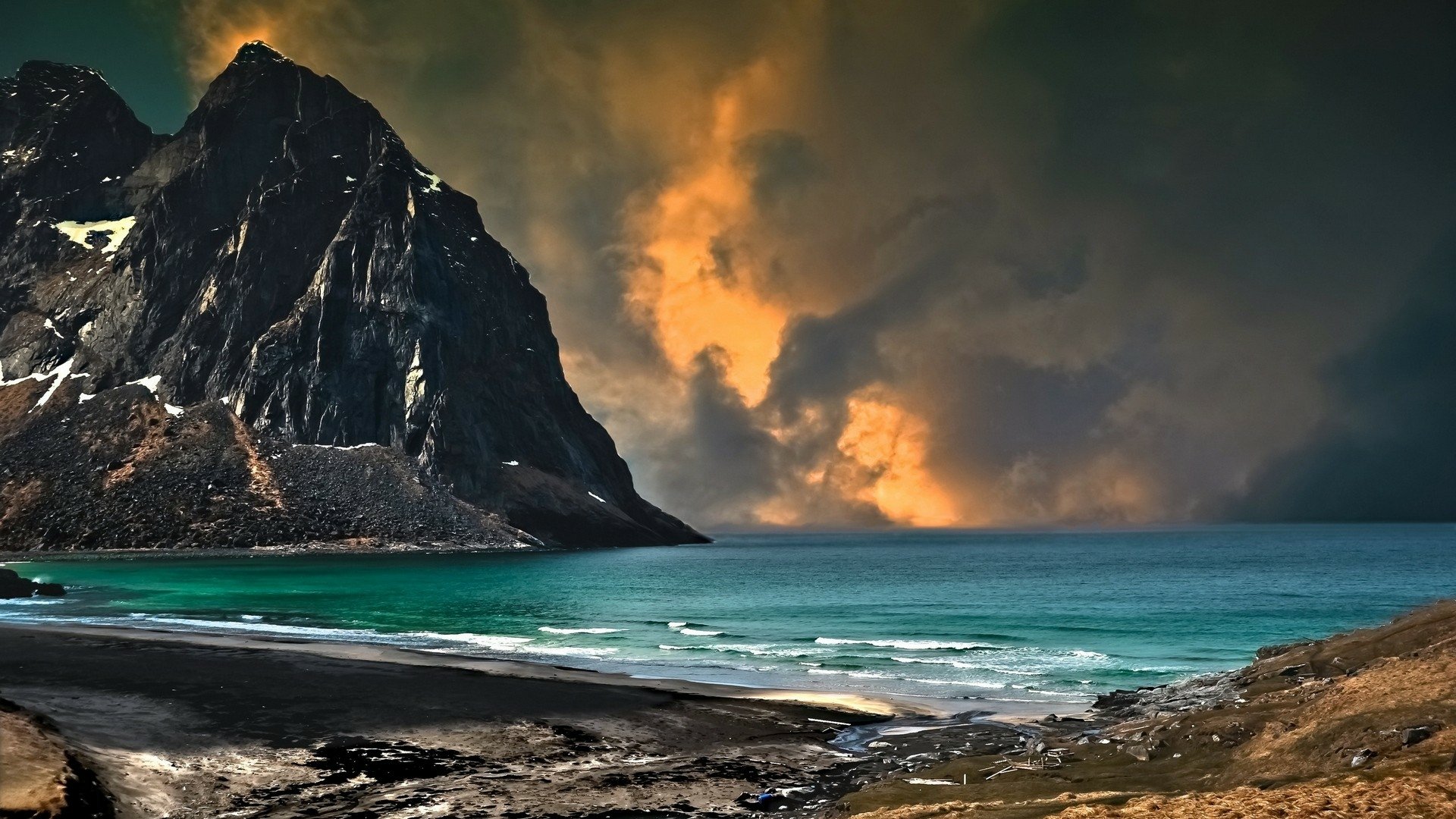 Download Horizon Cloud Sky Mountain Sea Nature Ocean HD Wallpaper
