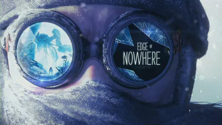 HD wallpaper of Edge of Nowhere with a figure wearing goggles reflecting a mysterious icy landscape.