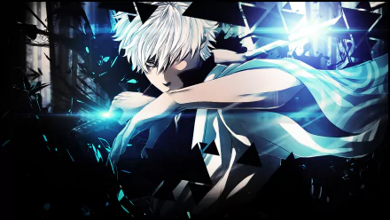 HD desktop wallpaper and background featuring Gintoki Sakata from the anime Gintama in an action pose with a dynamic and vibrant art style.