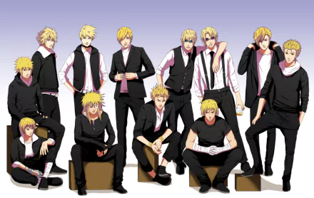 A vibrant HD desktop wallpaper featuring a crossover of iconic anime characters, including Dino, Ken Masters, Izumo Kusanagi, and others, all showcasing their unique styles and expressions.