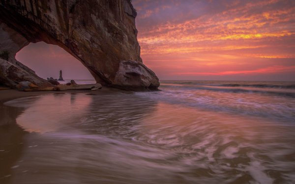 Earth Beach Arch Ocean Sea Sunset Horizon HD Wallpaper | Background Image