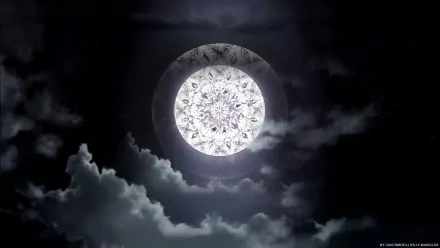 A stunning HD desktop wallpaper inspired by Zetsuen no Tempest, depicting a mystical moon surrounded by dark, swirling clouds, creating a captivating atmosphere.