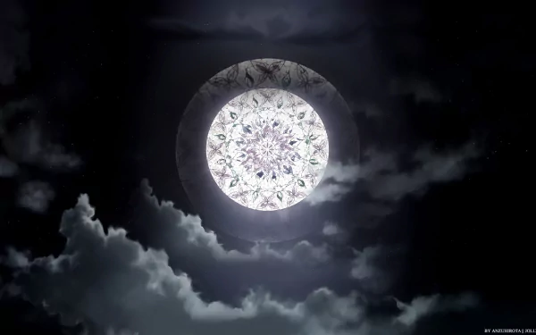 A stunning HD desktop wallpaper inspired by Zetsuen no Tempest, depicting a mystical moon surrounded by dark, swirling clouds, creating a captivating atmosphere.