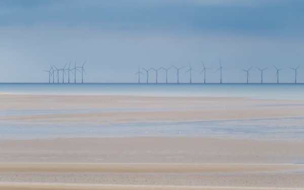 Man Made Wind Turbine Ocean Horizon Beach Sand HD Wallpaper | Background Image