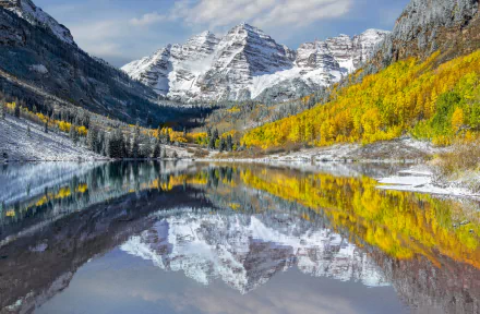 lake fall peak landscape reflection nature mountain USA Colorado Maroon Bells HD Desktop Wallpaper | Background Image