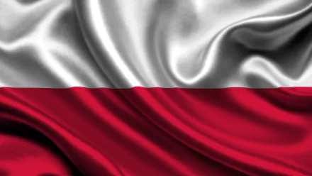 HD desktop wallpaper featuring the flag of Poland with flowing white and red fabric textures.