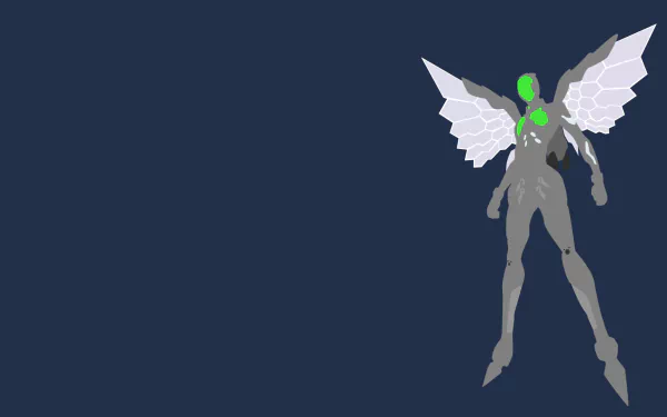 Accel World anime HD PC desktop wallpaper/background: minimalist dark-blue canvas with a silver-gray winged avatar and neon-green chest highlights floating at the right.