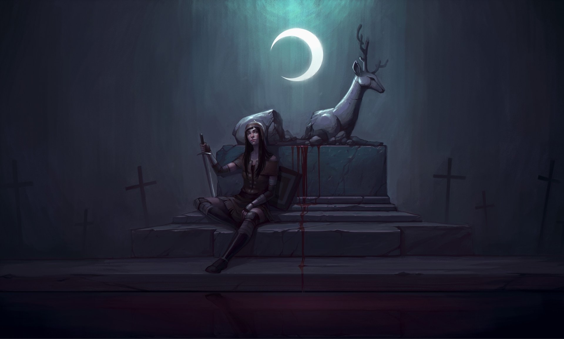 Download Crescent Sword Woman Warrior Fantasy HD Wallpaper