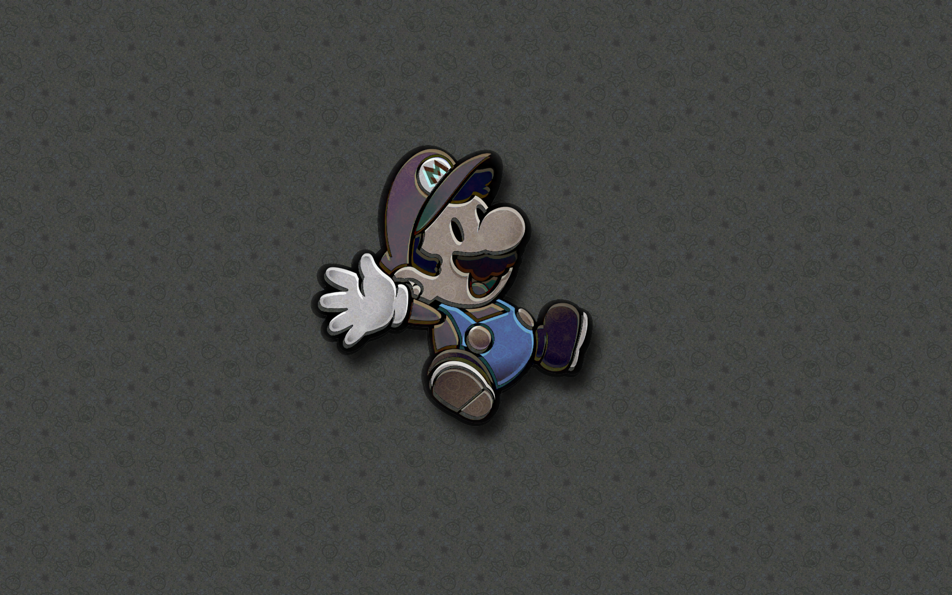 Paper Luigi from Paper Mario jumping on a subtle dotted gray backdrop — 2K Quad HD PC desktop wallpaper/background, video game art.