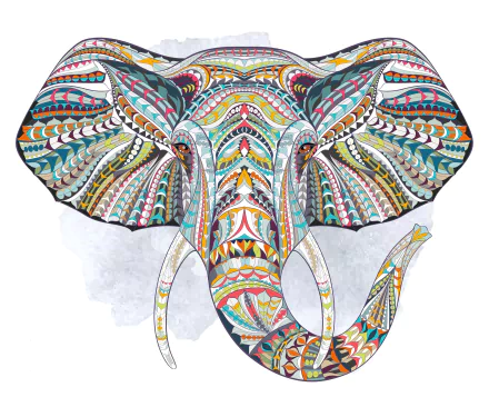 A vibrant and colorful artistic depiction of an elephant, designed as an HD PC desktop wallpaper and background, showcasing intricate patterns and bold hues.