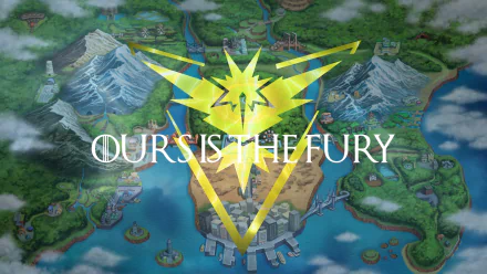 A vibrant 4K Ultra HD wallpaper featuring Team Instinct from Pokémon Go, showcasing the striking yellow logo against a detailed map background with dynamic landscapes.