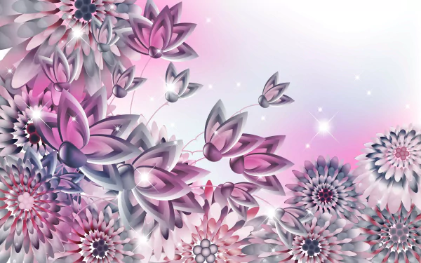 Artistic purple and pink floral composition with layered geometric petals and soft glow — 8K Ultra HD PC desktop wallpaper and background.