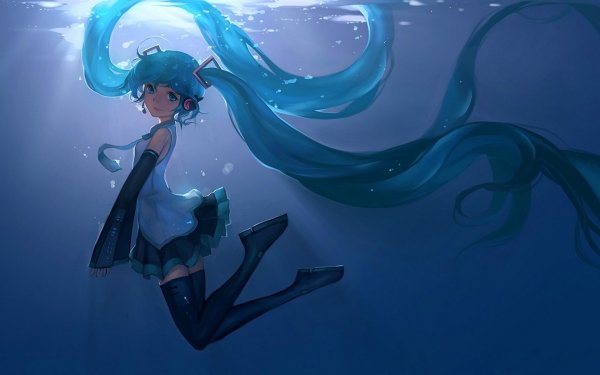 Anime Vocaloid Hatsune Miku Underwater Long Hair Twintails Skirt Blue Hair Blue Eyes HD Wallpaper | Background Image