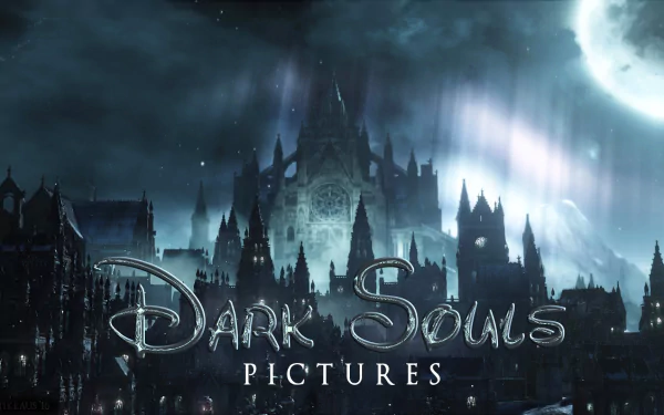HD desktop wallpaper featuring a dark, atmospheric landscape from Dark Souls III, showcasing a majestic, eerie castle against a moonlit sky.