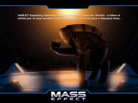 A striking HD wallpaper from the video game Mass Effect, featuring a dramatic scene with a character illuminated against a dark backdrop, emphasizing the game's futuristic vibe.
