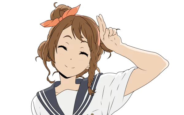 HD anime desktop wallpaper featuring Misaki Sawakiguchi from Hyouka, smiling with a cheerful expression and hand raised in a playful gesture.