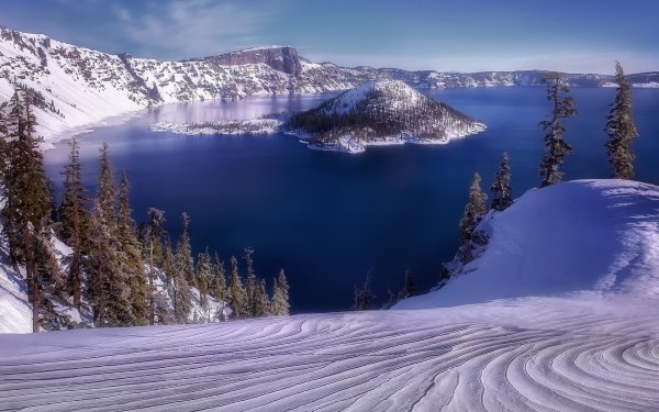 Earth Lake Lakes Island Winter Snow Nature HD Wallpaper | Background Image