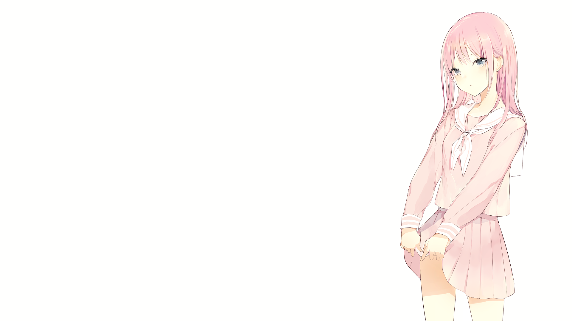 HD anime-style original artwork of a pink-haired girl in a school uniform, designed as a clean and minimalistic PC desktop wallpaper and background.