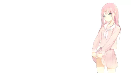 HD anime-style original artwork of a pink-haired girl in a school uniform, designed as a clean and minimalistic PC desktop wallpaper and background.