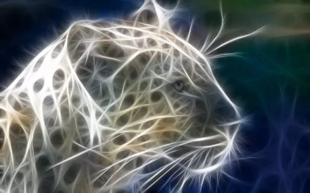 HD desktop wallpaper of a stylized leopard with luminous abstract lines highlighting its features, set against a dark, textured background.