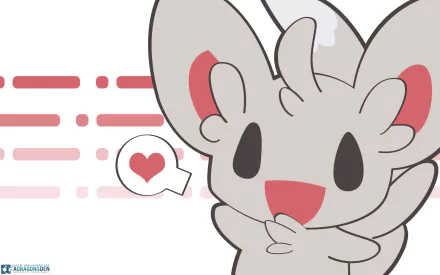 Minccino (Pokémon) anime HD PC desktop wallpaper: smiling Minccino with heart speech bubble and pink bar accents on a clean white background.