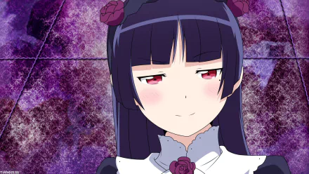 HD anime desktop wallpaper featuring Ruri Gokō from Oreimo with a confident expression against a textured purple background.