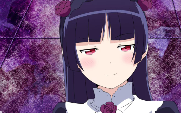 HD anime desktop wallpaper featuring Ruri Gokō from Oreimo with a confident expression against a textured purple background.